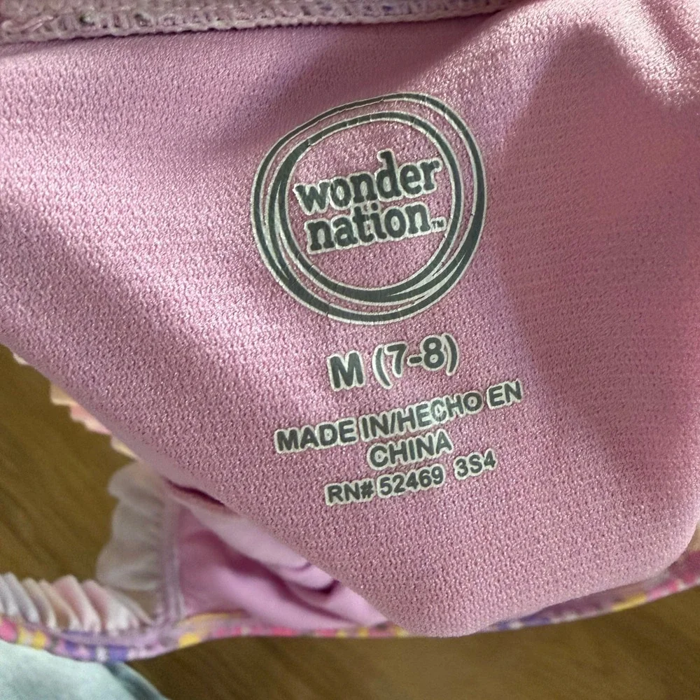Wonder Nation Girls Floral Ruffle One Piece Swimsuit Pink Purple Yellow Size 7-8